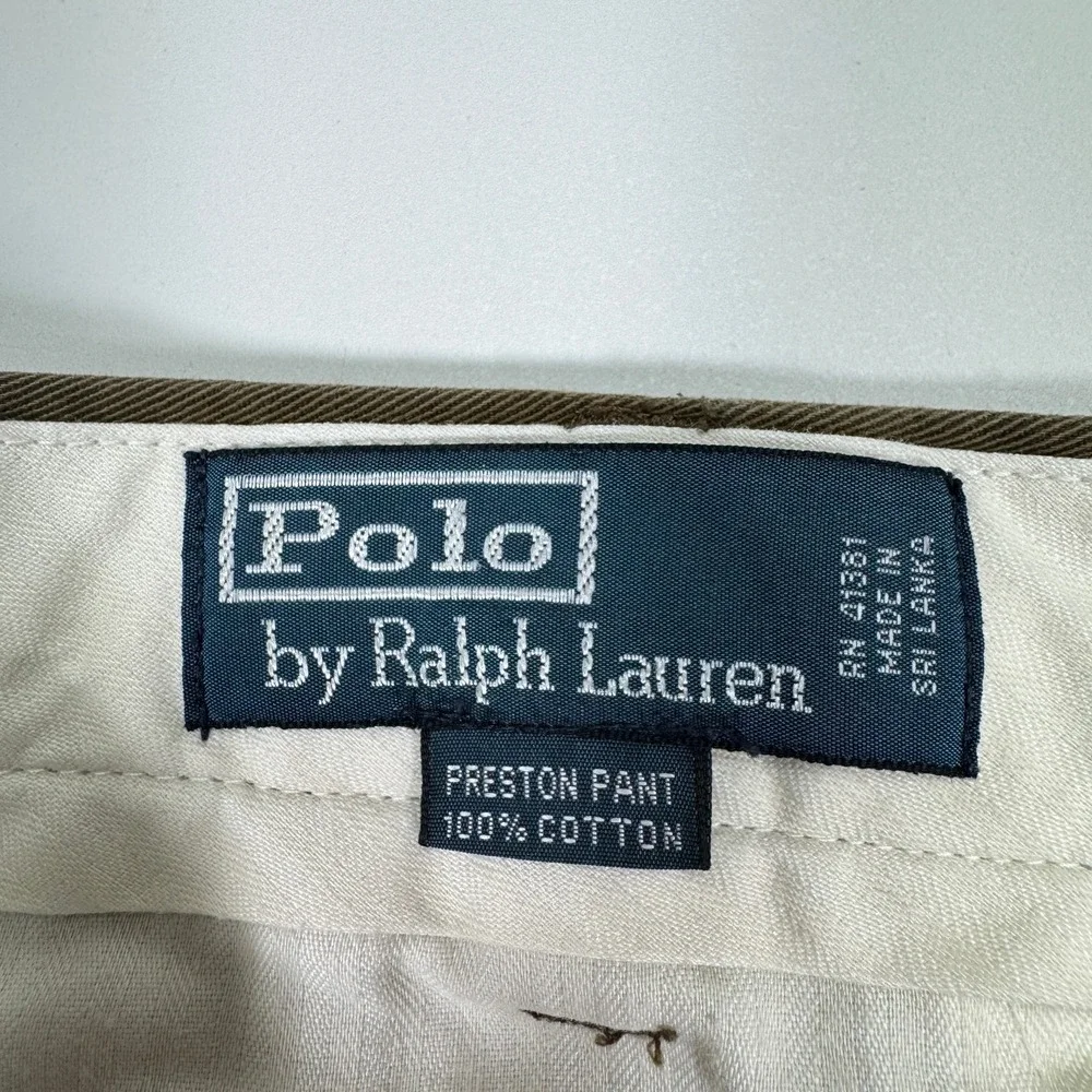 Vintage Polo Ralph Lauren Preston Mens Chinos 38x32 Brown Cotton Flat Front